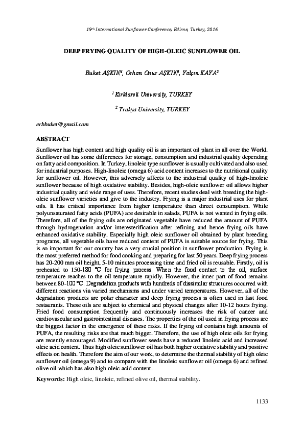 (PDF) DEEP FRYING QUALITY OF HIGHOLEIC SUNFLOWER OIL Yalcin Kaya and
