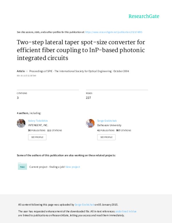 (PDF) Twostep lateral taper spotsize converter for efficient fiber coupling to InPbased