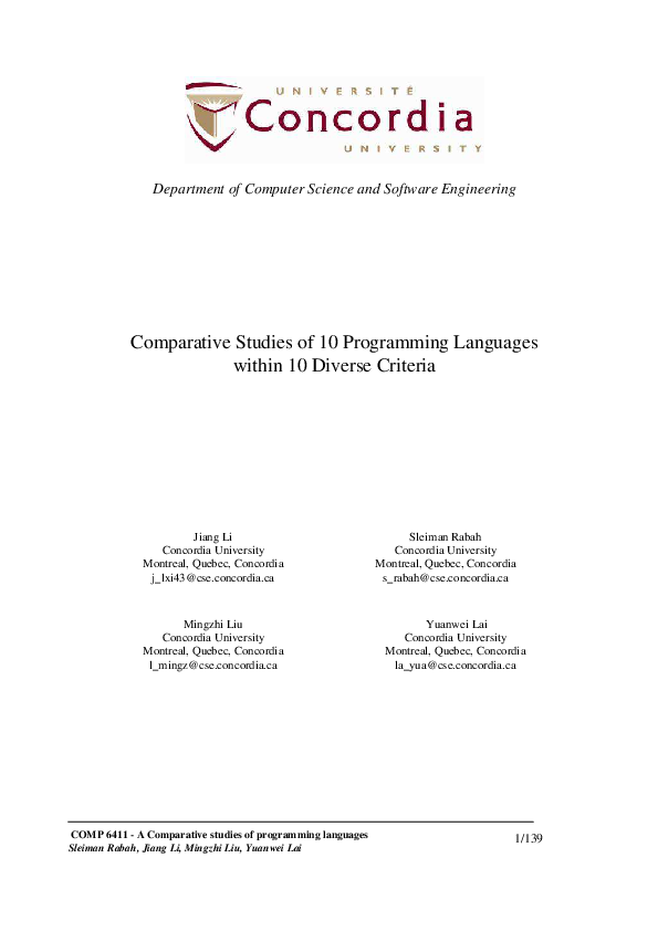 (PDF) Comparative Studies of 10 Programming Languages within 10 Diverse ...