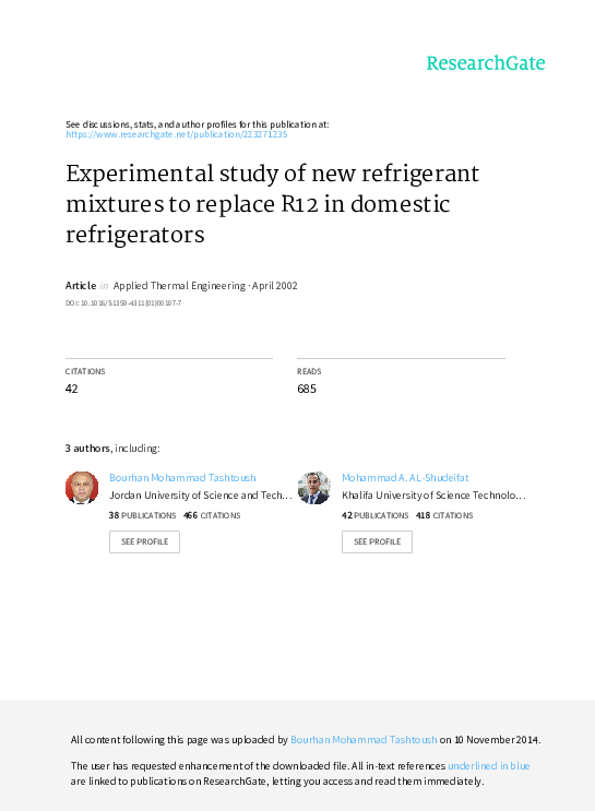 (PDF) Experimental study of new refrigerant mixtures to replace R12 in