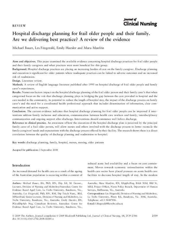 (PDF) Hospital discharge planning for frail older people and their ...