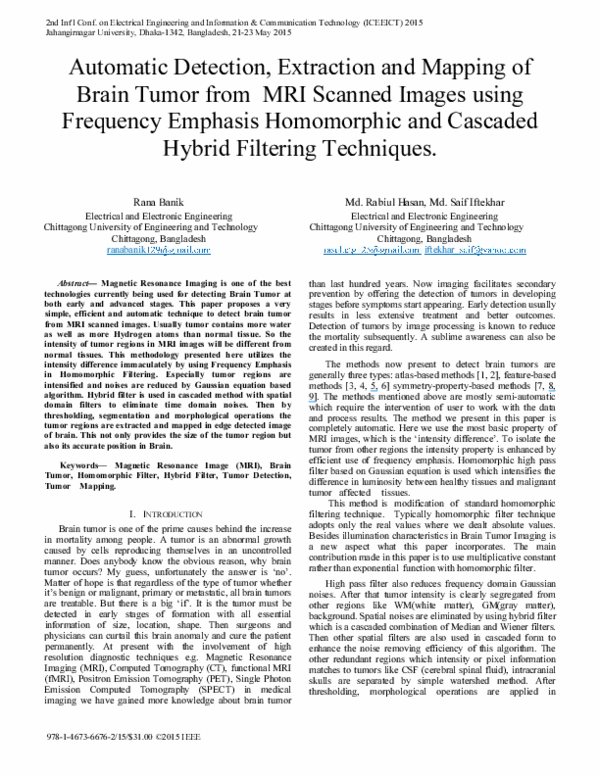 (PDF) Automatic Detection, Extraction and Mapping of Brain Tumor from ...