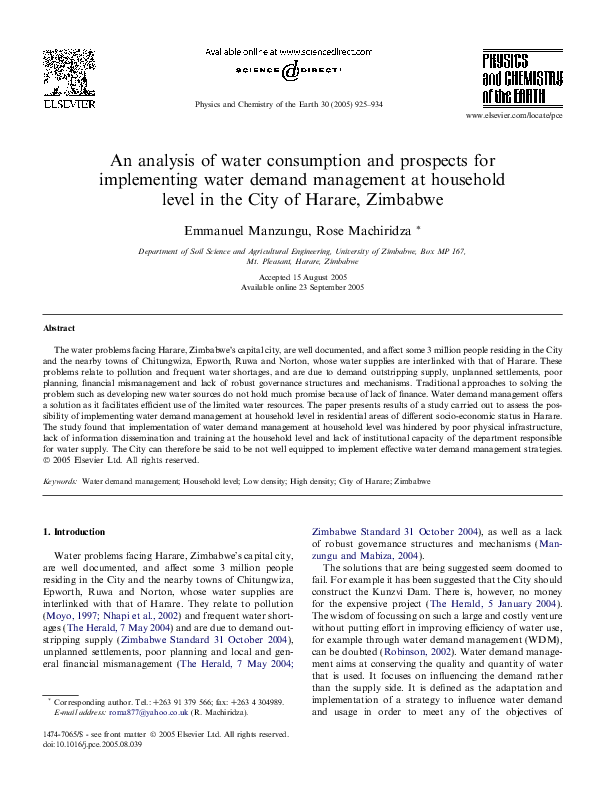 (PDF) An analysis of water consumption and prospects for implementing