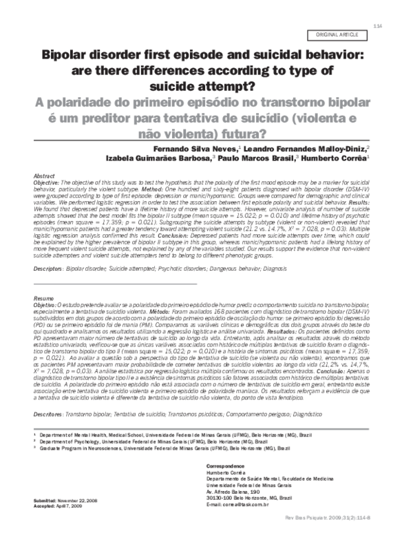 (PDF) Bipolar disorder first episode and suicidal behavior: are there ...