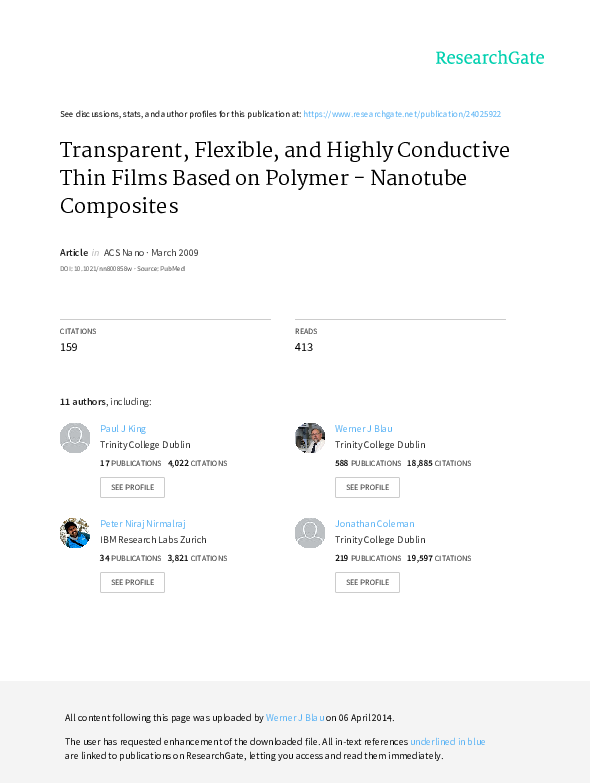 (PDF) Transparent, flexible, and highly conductive thin films based on