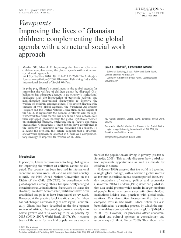 (PDF) Improving the lives of Ghanaian children: complementing the ...
