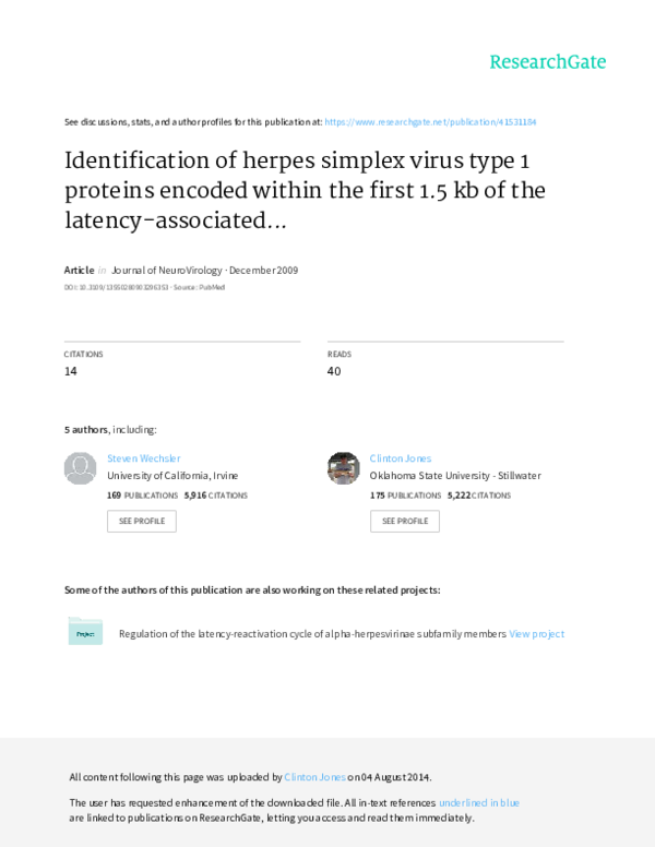 (PDF) Identification of herpes simplex virus type 1 proteins encoded ...