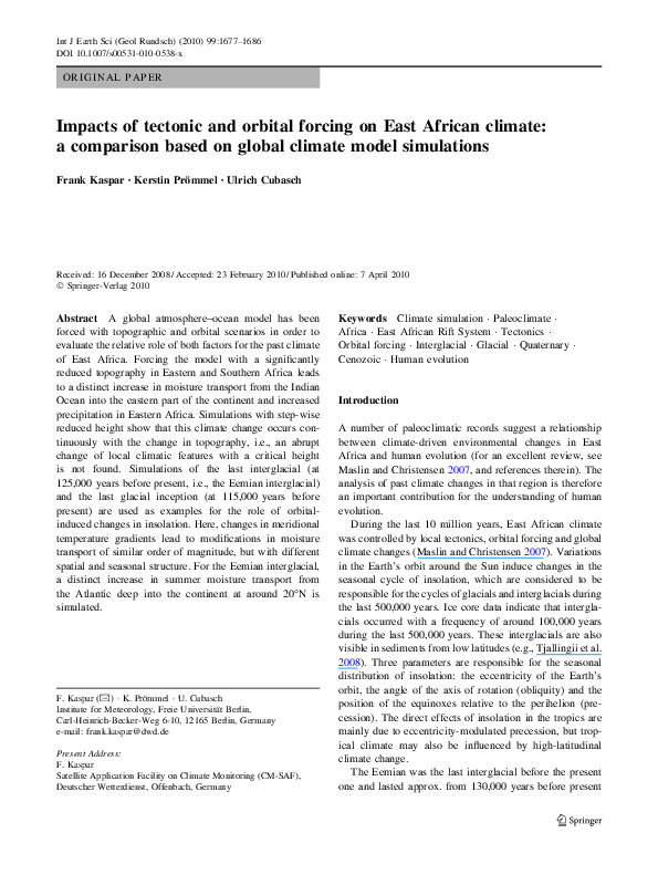 (PDF) Impacts of tectonic and orbital forcing on East African climate ...