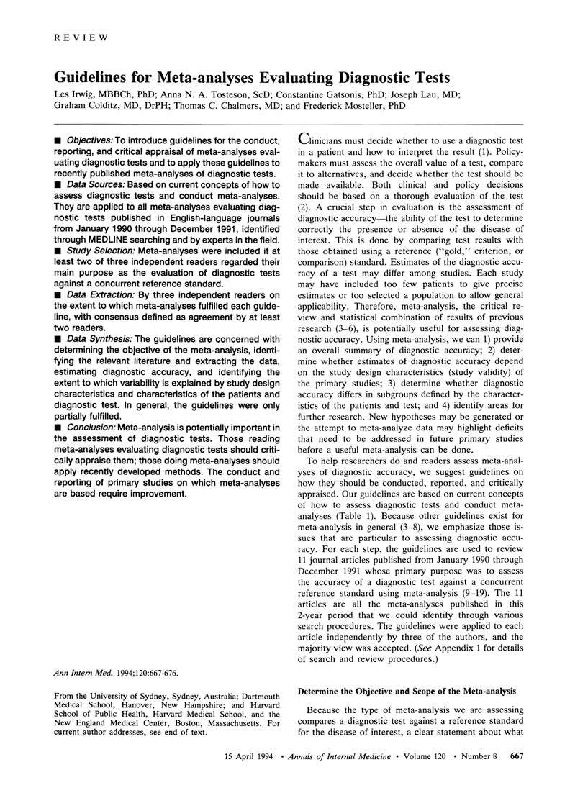 (PDF) Guidelines for meta-analyses evaluating diagnostic tests