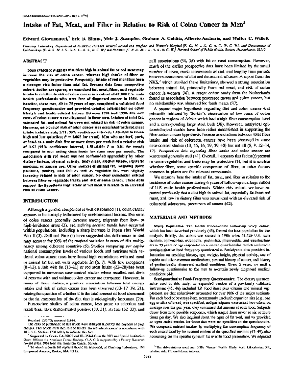 (PDF) Intake of fat, meat, and fiber in relation to risk of colon ...