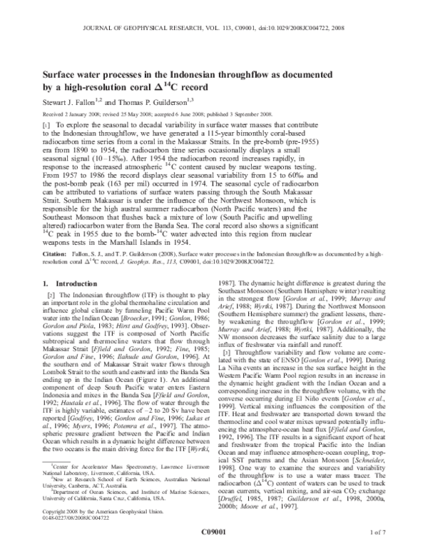 (PDF) Surface water processes in the Indonesian throughflow as ...