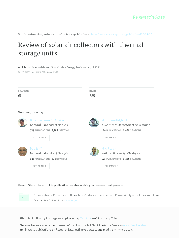 (PDF) Review of solar air collectors with thermal storage units