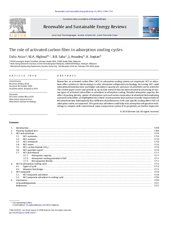 (PDF) The role of activated carbon fiber in adsorption cooling cycles