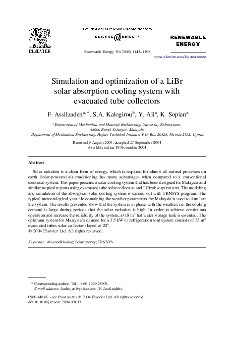 (PDF) Simulation and optimization of a LiBr solar absorption cooling ...