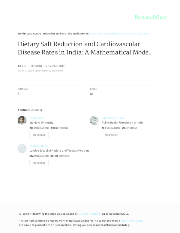 (PDF) Dietary salt reduction and cardiovascular disease