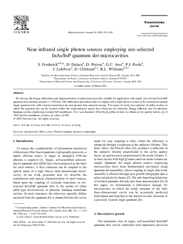 (PDF) Near-infrared single photon sources employing site-selected InAs ...