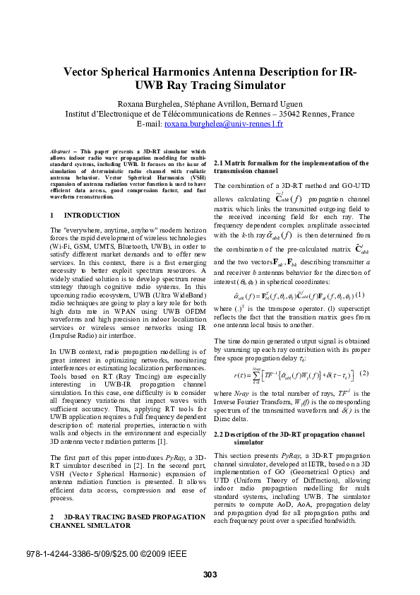  pdf vector spherical harmonics antenna description for ir uwb ray