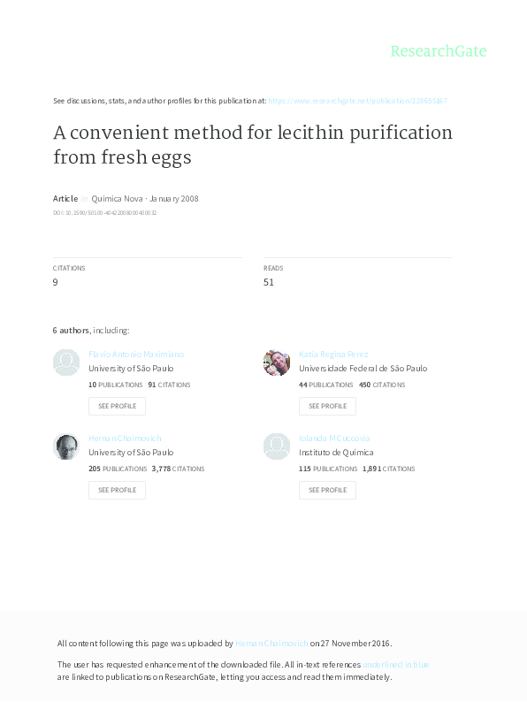 (PDF) A convenient method for lecithin purification from fresh eggs