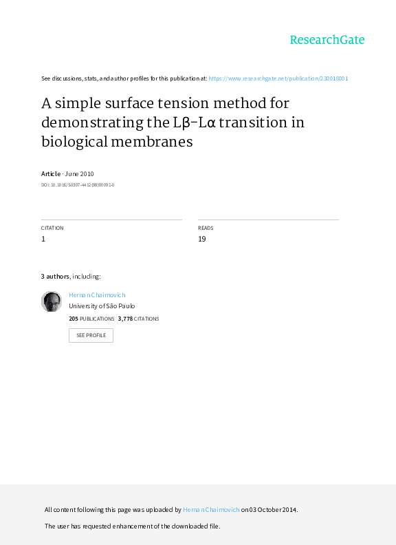 (PDF) A simple surface tension method for demonstrating the LβLα transition in biological