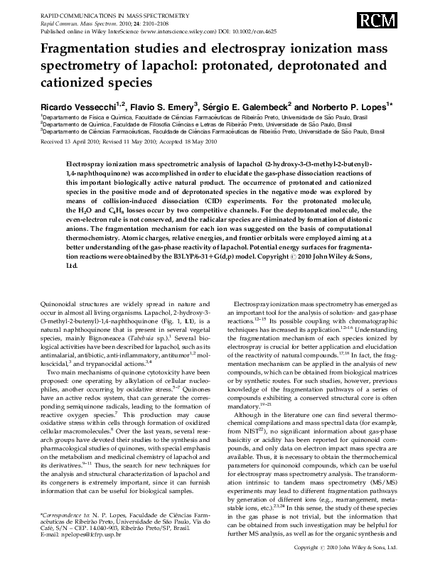 (PDF) Fragmentation studies and electrospray ionization mass ...