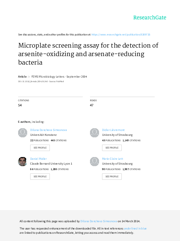 (PDF) Microplate screening assay for the detection of arsenite