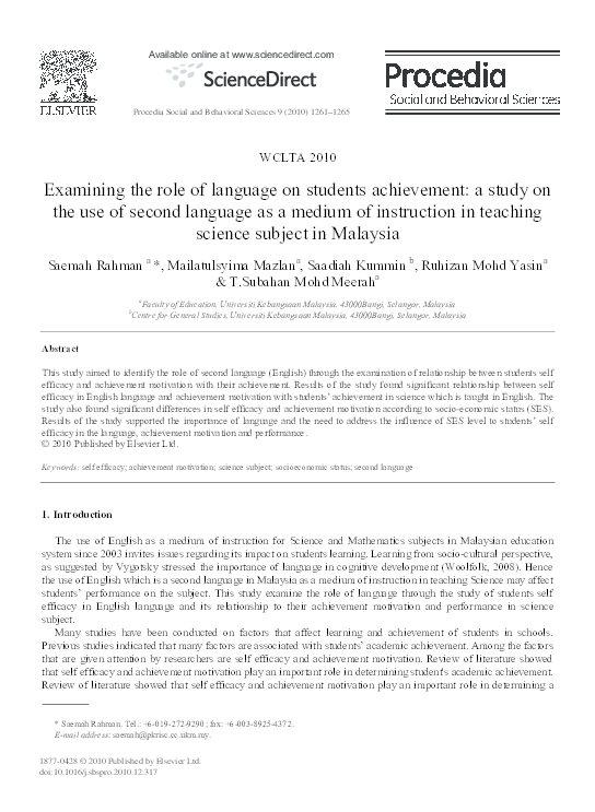 (PDF) Examining the role of language on students achievement: a study ...