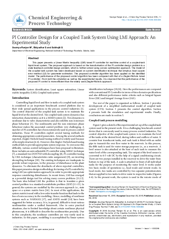 (PDF) PI Controller Design for a Coupled Tank System Using LMI Approach ...