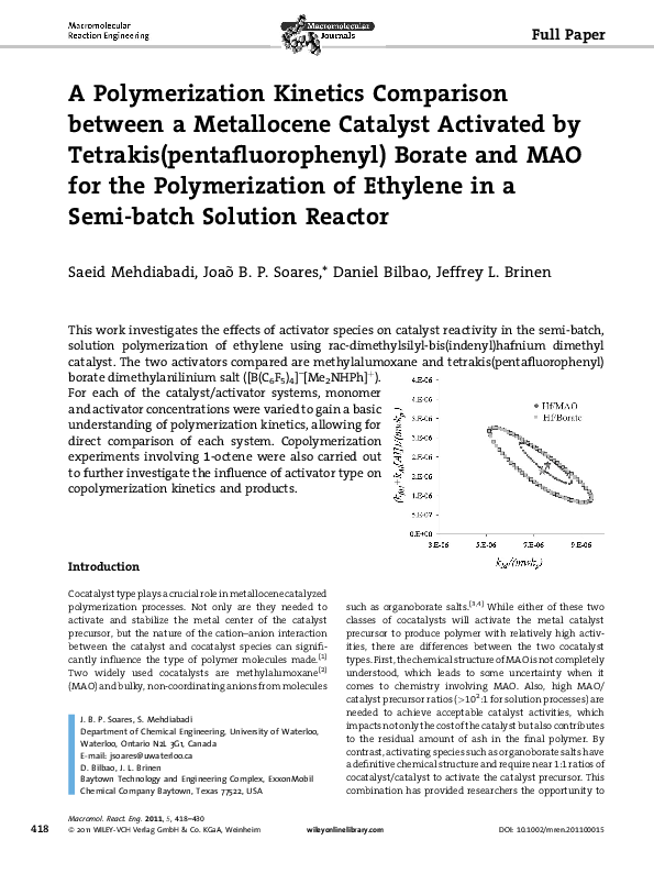 (PDF) A Polymerization Kinetics Comparison between a Metallocene ...