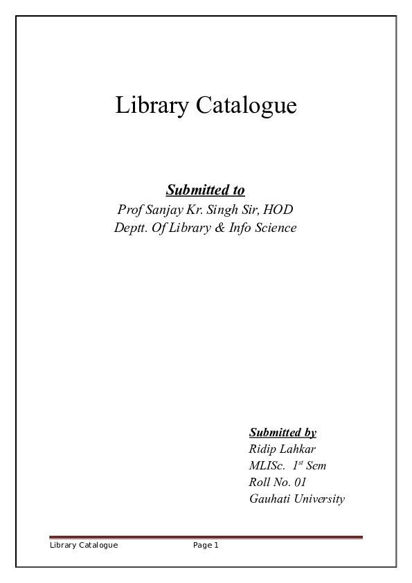 (DOC) Library Catalogue