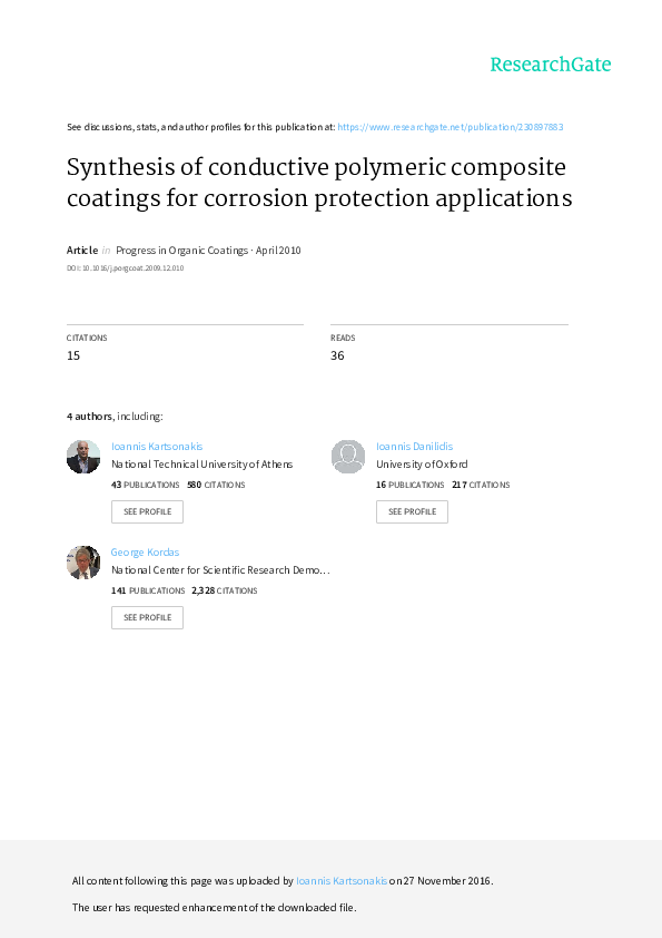 (PDF) Synthesis of conductive polymeric composite coatings for