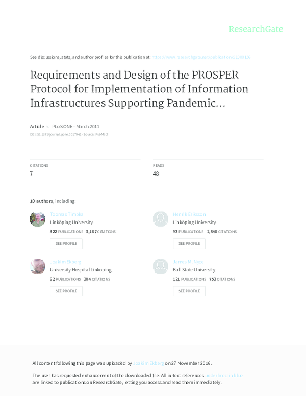 (PDF) Requirements and Design of the PROSPER Protocol for Implementation of Information