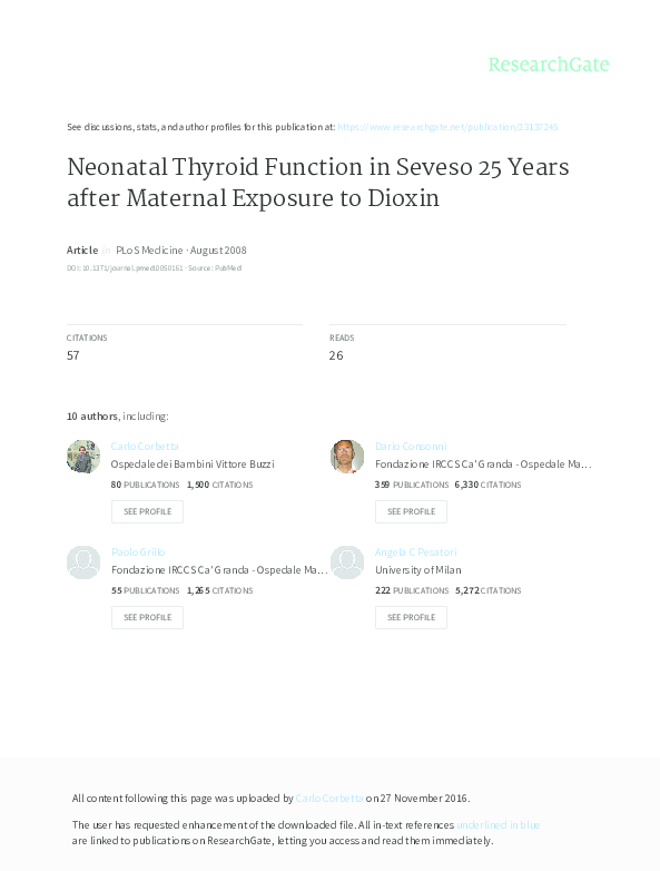 (PDF) Neonatal Thyroid Function in Seveso 25 Years after Maternal ...