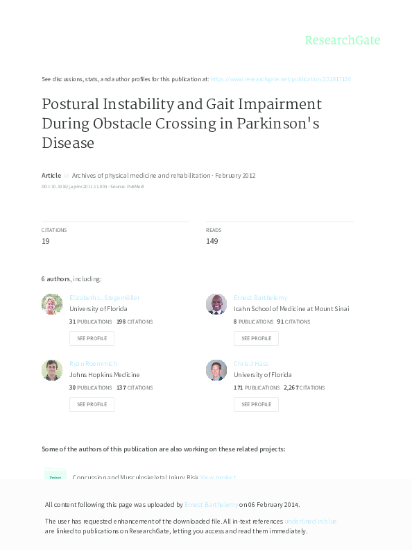 (PDF) Postural Instability and Gait Impairment During Obstacle Crossing ...