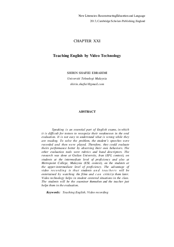 Teaching English by Video Technology (in: New Literacies: Reconstructing Education and Language)