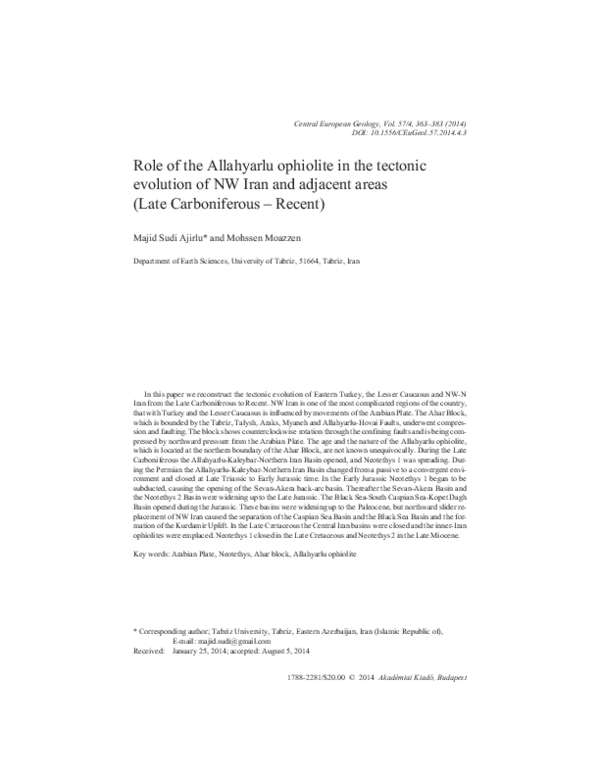 (PDF) Role of the Allahyarlu ophiolite in the tectonic evolution of NW ...