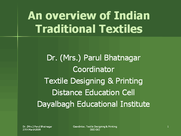 (PDF) An overview of Traditional Textiles of India Parul Bhatnagar