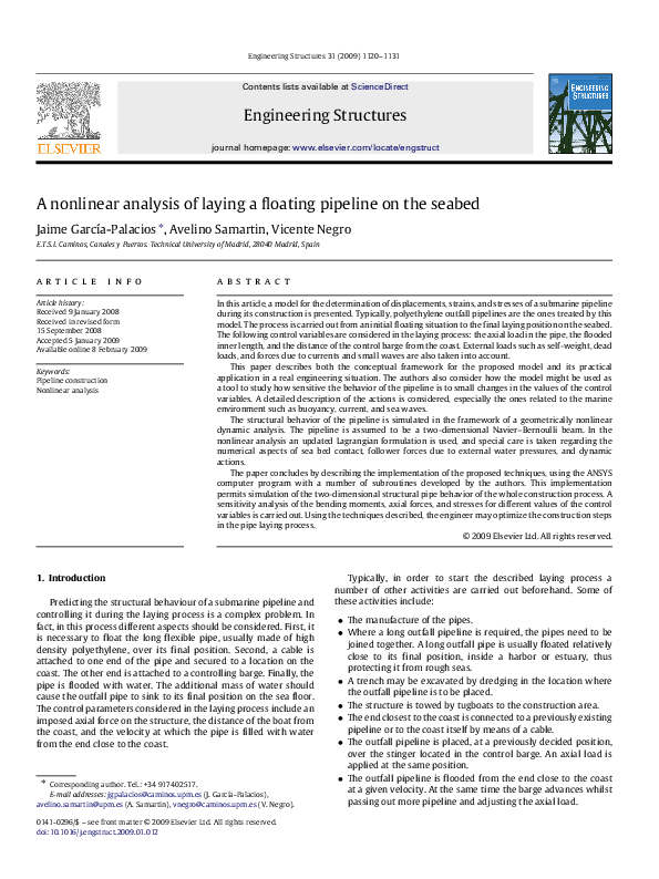 Pdf A Nonlinear Analysis Of Laying A Floating Pipeline On The Seabed المهندس أنور القريشي Academia Edu