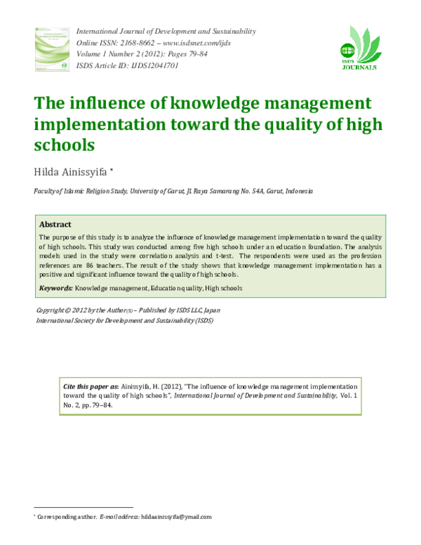 (PDF) The influence of knowledge management implementation toward the ...
