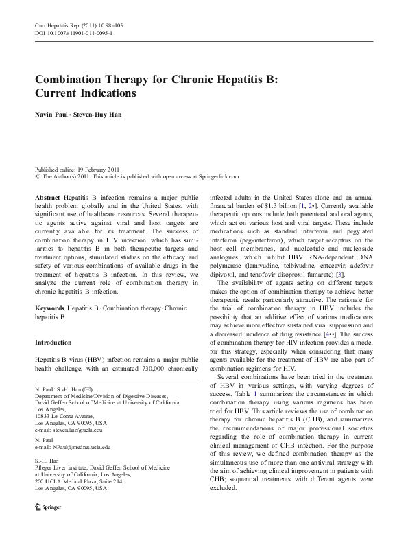 (PDF) Combination Therapy for Chronic Hepatitis B: Current Indications
