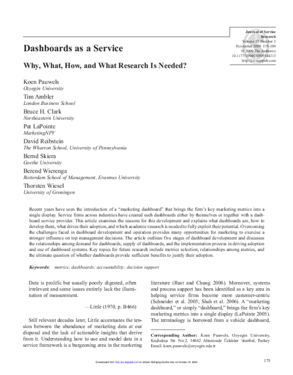 (PDF) Dashboards as a Service Why, What, How, and What Research Is