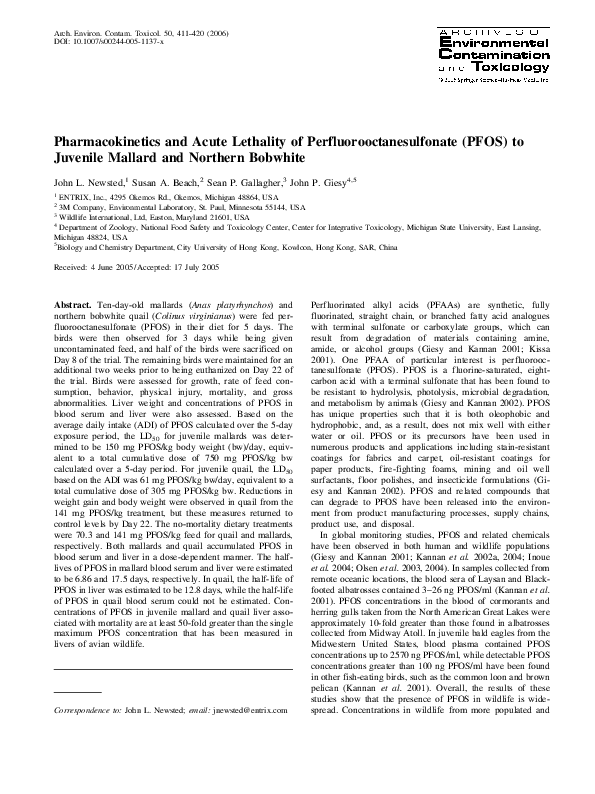 (PDF) Pharmacokinetics and Acute Lethality of Perfluorooctanesulfonate ...