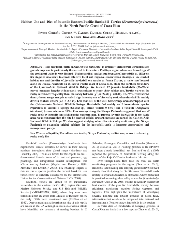 (PDF) Habitat Use and Diet of Juvenile Eastern Pacific Hawksbill ...