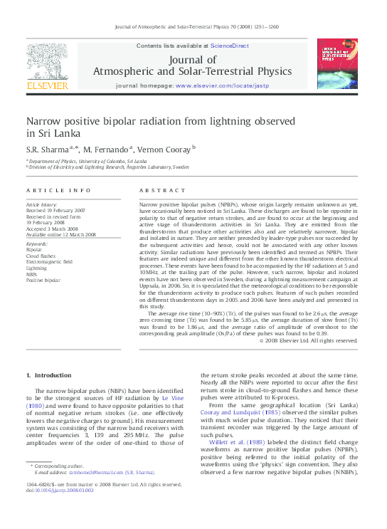 (PDF) Narrow positive bipolar radiation from lightning observed in Sri ...
