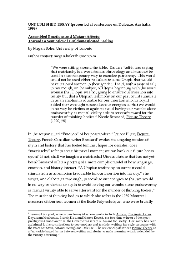 (PDF) Assembled Emotions and Mutant Affects: Towards a Semiotics of (Un ...