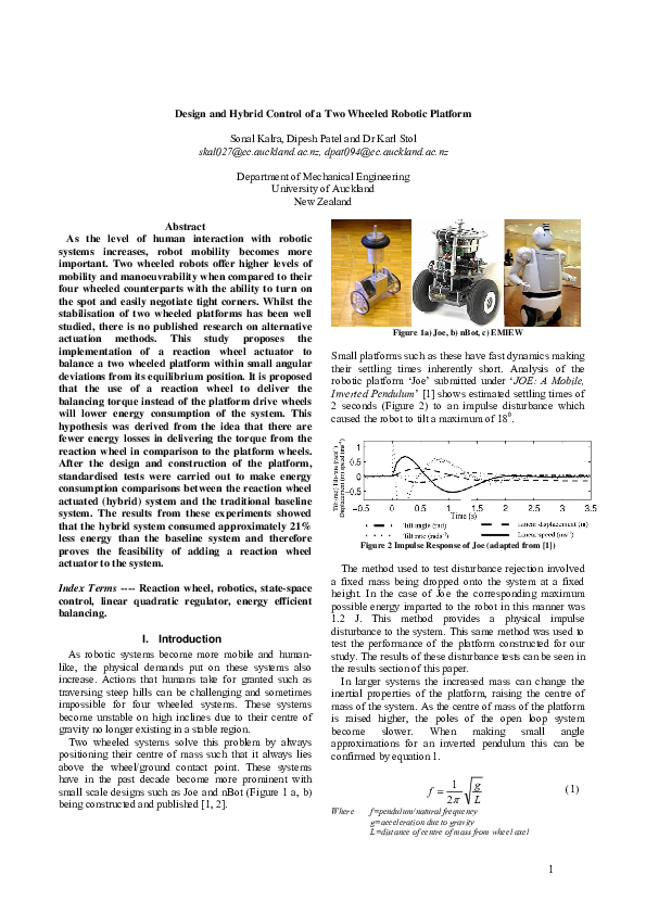 (PDF) Design and Hybrid Control of a Two Wheeled Robotic Platform