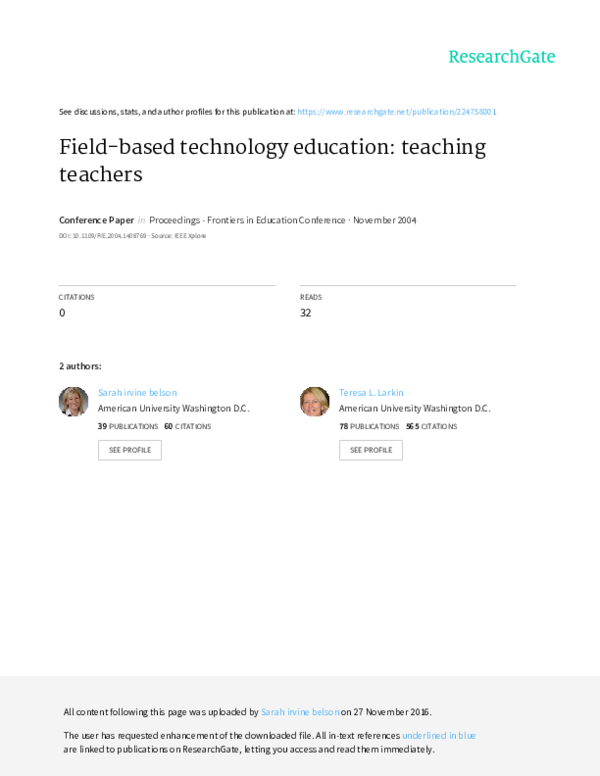 (PDF) Field-based technology education: teaching teachers