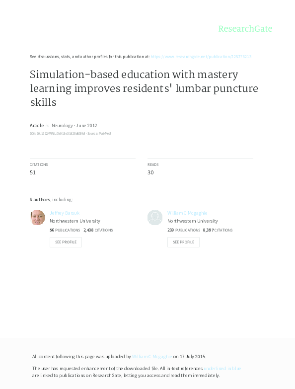 (PDF) Simulation-Based Education with Mastery Learning Improves ...