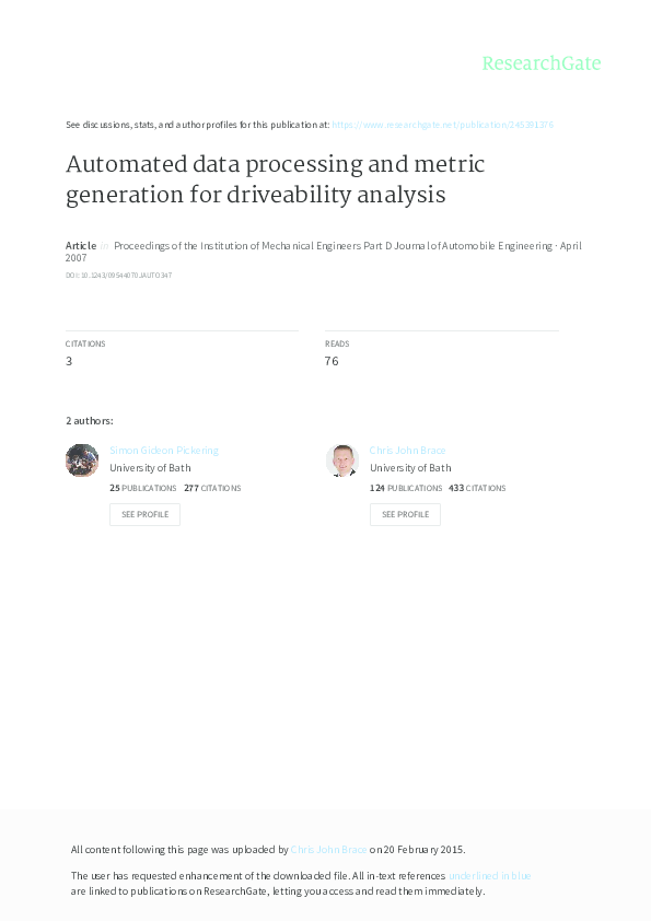 (PDF) Automated data processing and metric generation for driveability ...