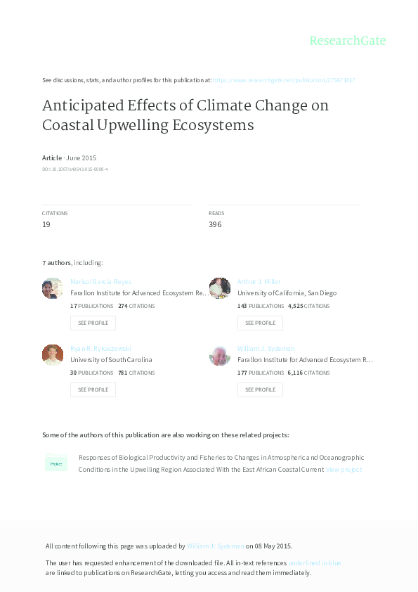 (PDF) Anticipated effects of climate change on coastal upwelling ecosystems