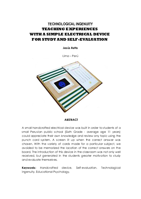 (PDF) TECHNOLOGICAL INGENUITY TEACHING EXPERIENCES WITH A SIMPLE ELECTRICAL DEVICE FOR STUDY AND